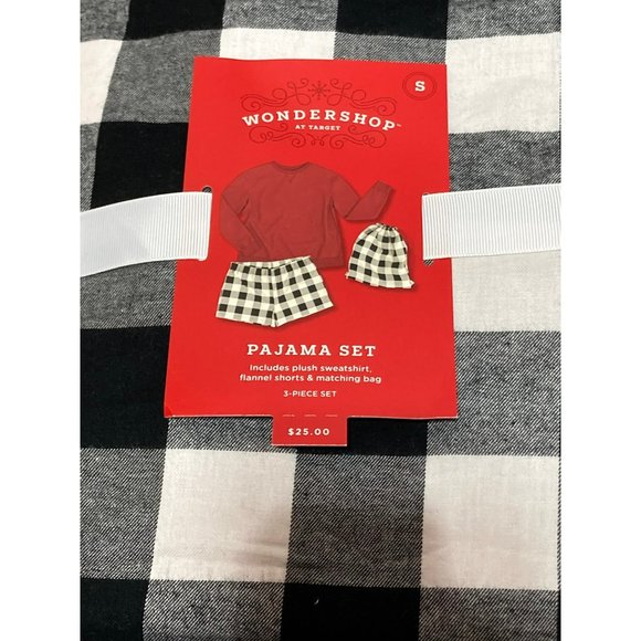 Wondershop Pajama 3pc Set Small Buffalo Check Shorts Red Sweatshirt Matching Bag - Picture 1 of 12